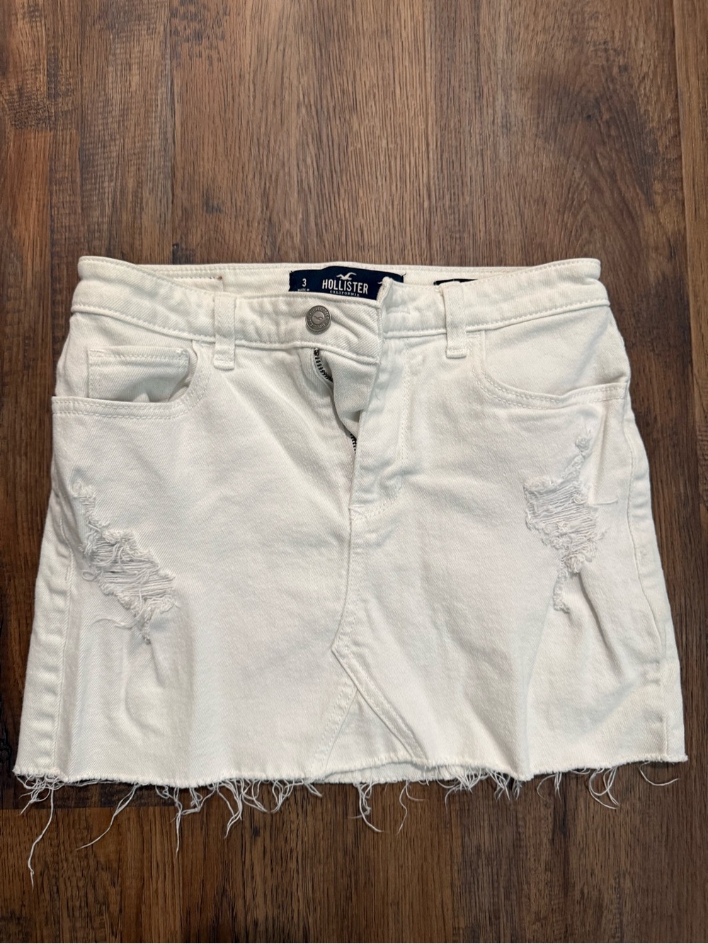 Hollister White Distressed Denim Mini Skirt